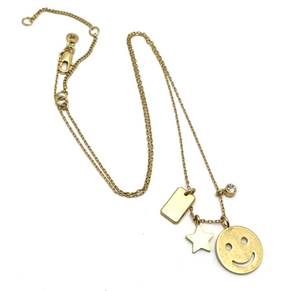 MADEWELL Charm Necklace Gold Tone Star Smiley Face Rhinestone Tag 21" to 24"